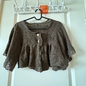 Brown Crochet Cardigan with Gold Buttons